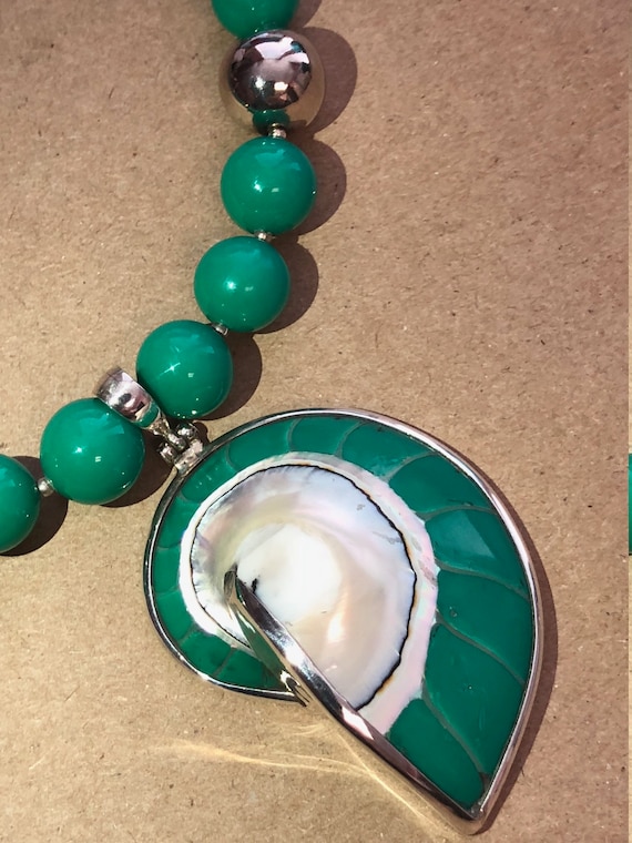 Teal Green Nautilus Shell Necklace