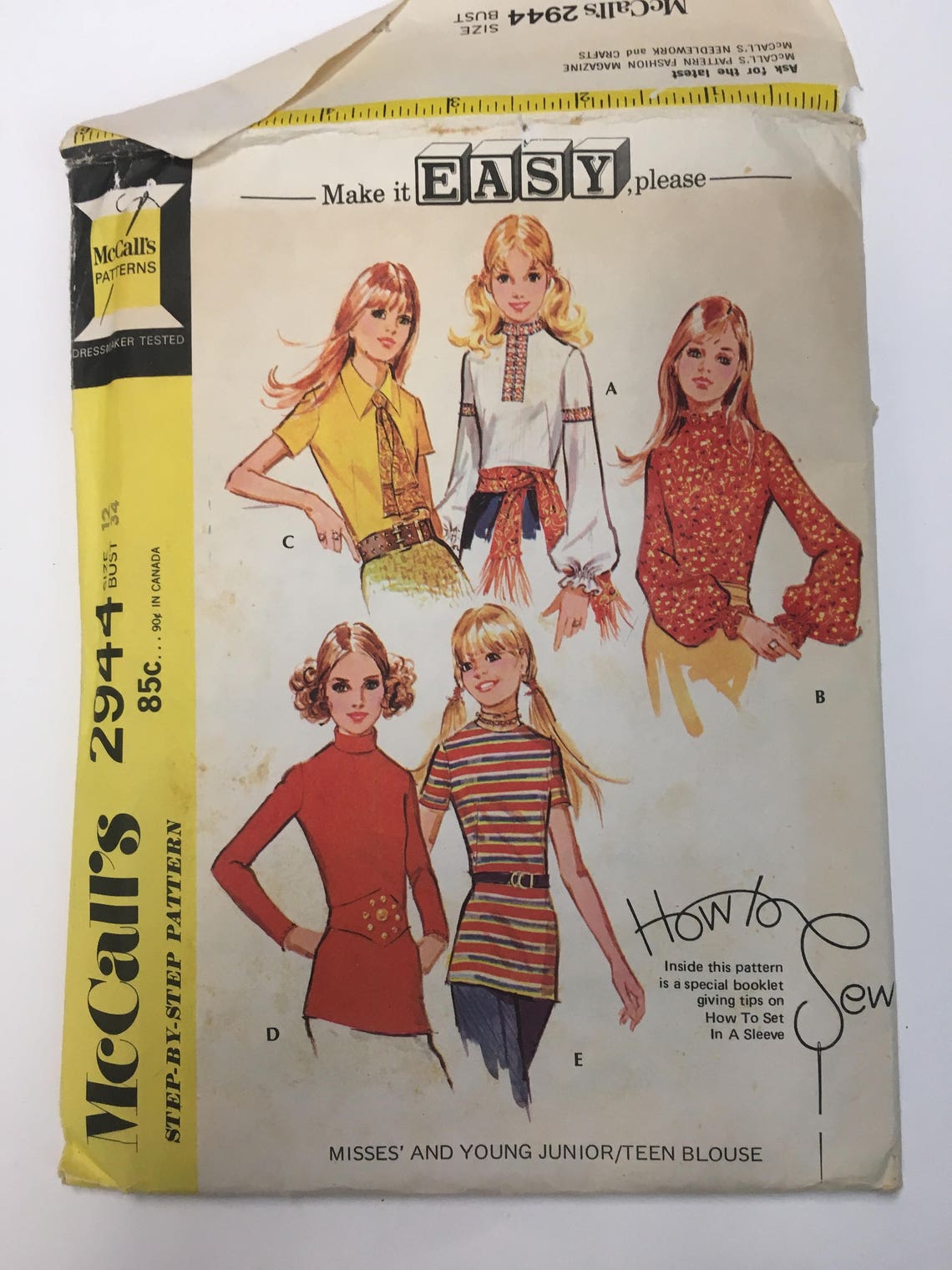 1970's Vintage Mccalls 2944 Sewing Pattern Retro Blouse - Etsy