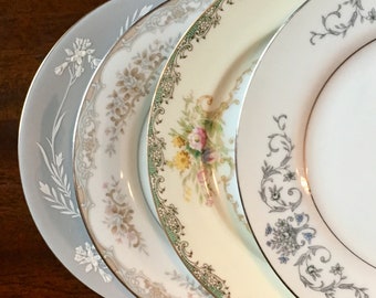 Vintage Mismatched China Dessert Wedding Plates / Set of 4 / Cottage Chic / Bridal Shower Luncheon / Holiday Table / Garden Party / 3059