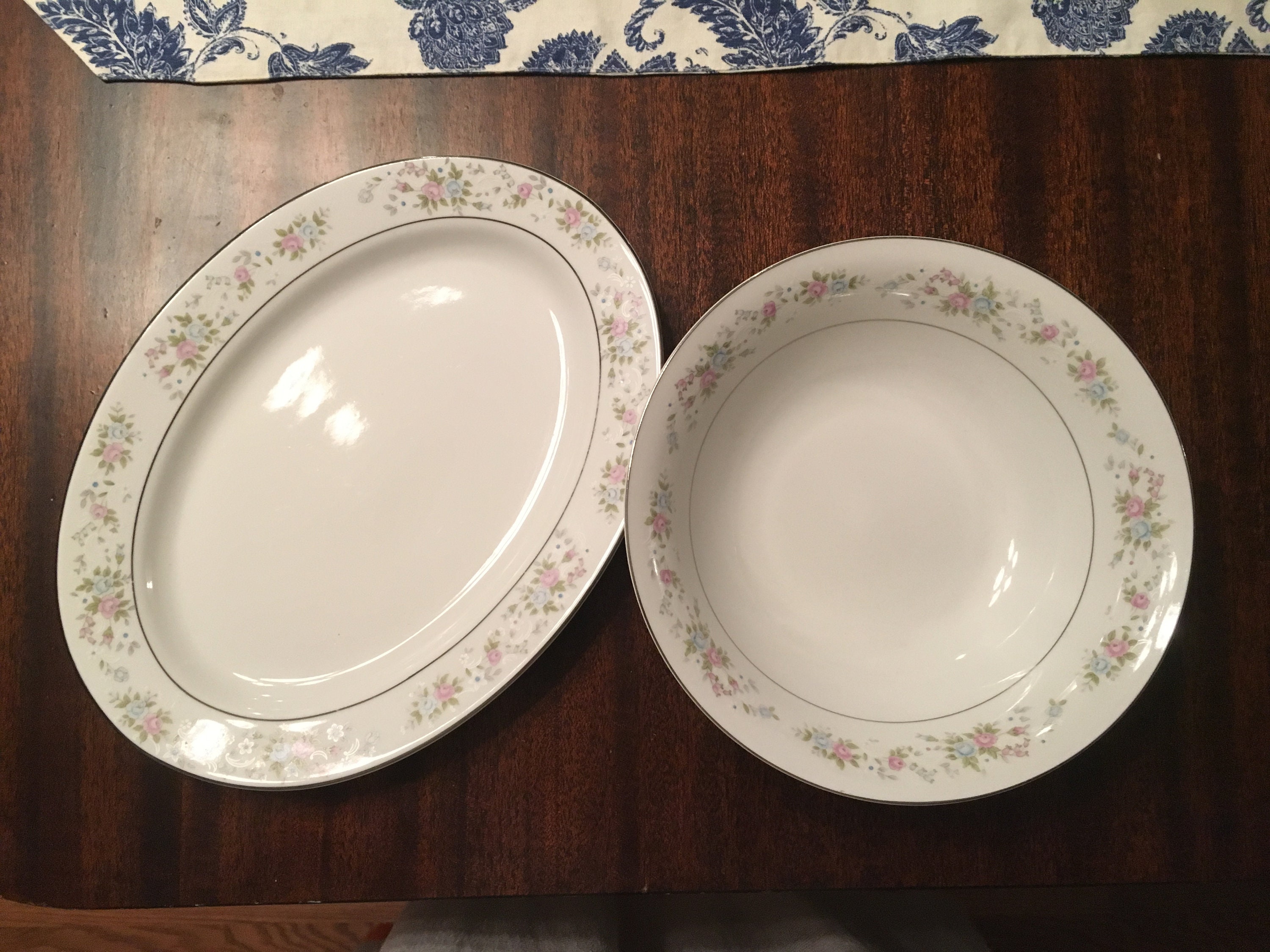 Sango Cannes Oval serving Platter and Large Round Vegetable Bowl Set Holiday Table Garden Party Tea Party Bridal Shower or