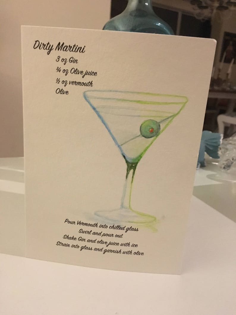Dirty Martini / Gift Card / Blank Inside / Original Hand Etsy