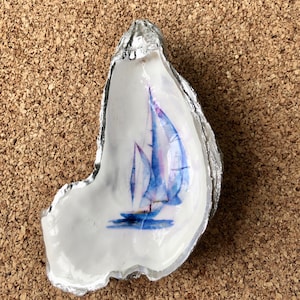 Sailboat Large Oyster Shell Ring Dish, Trinket tray, Table Decor, Home Decor, Christmas Ornament