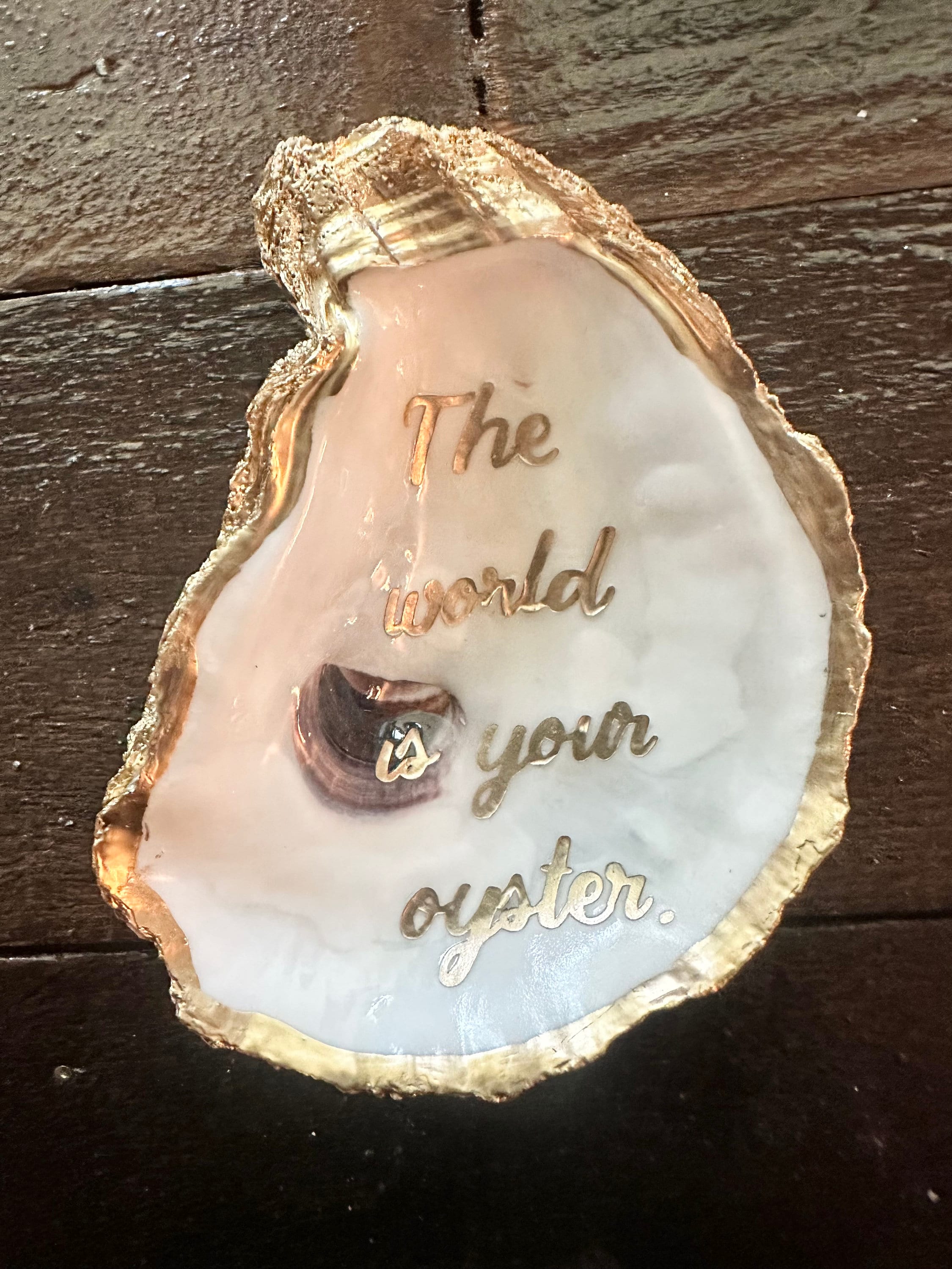 The World is Your Oyster, chinoiserie decorated oyster shell ornament, trinket tray, ring dish, wedding favor, hostess gift