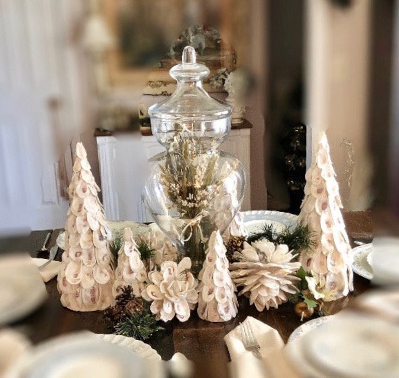 Coastal Christmas Oyster Shell Christmas Trees Individual or Set of Three image 6