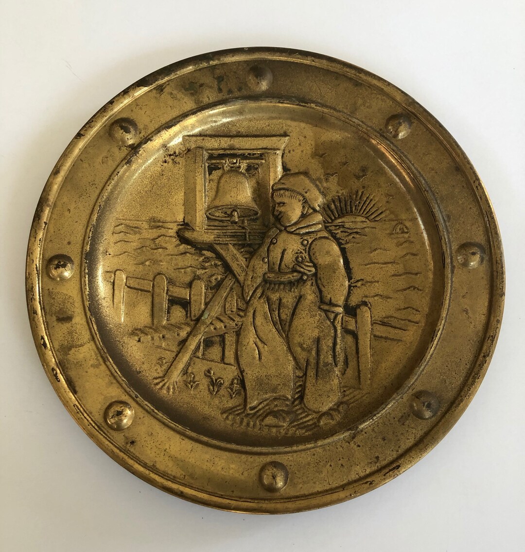 Vintage Brass Plate Wall Hanging Rustic Farm House Decor Etsy