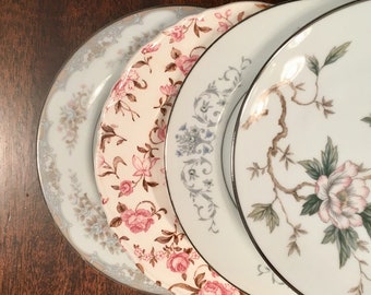 Vintage Mismatched China Dessert Wedding Plates / Set of 4 / Cottage Chic / Bridal Shower Luncheon / Holiday Table / Garden Party / 3063