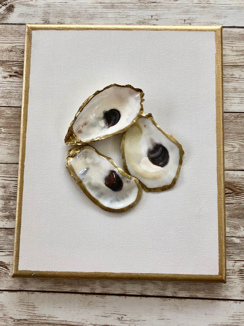 Gold or Silver Oyster Shells on Canvas Christian Coastal | Etsy