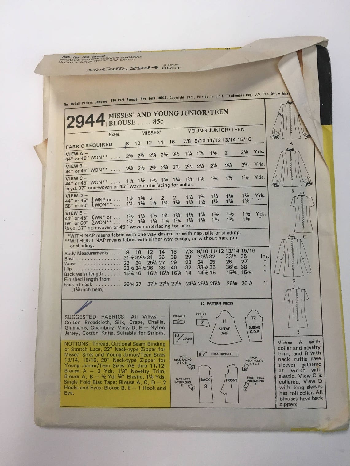1970's Vintage Mccalls 2944 Sewing Pattern Retro Blouse - Etsy