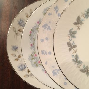 Vintage Mismatched China Wedding Plates / Set of 4 / Cottage Chic / Shabby Chic  / Garden Party / Bridal Luncheon / Holiday Table / 2007