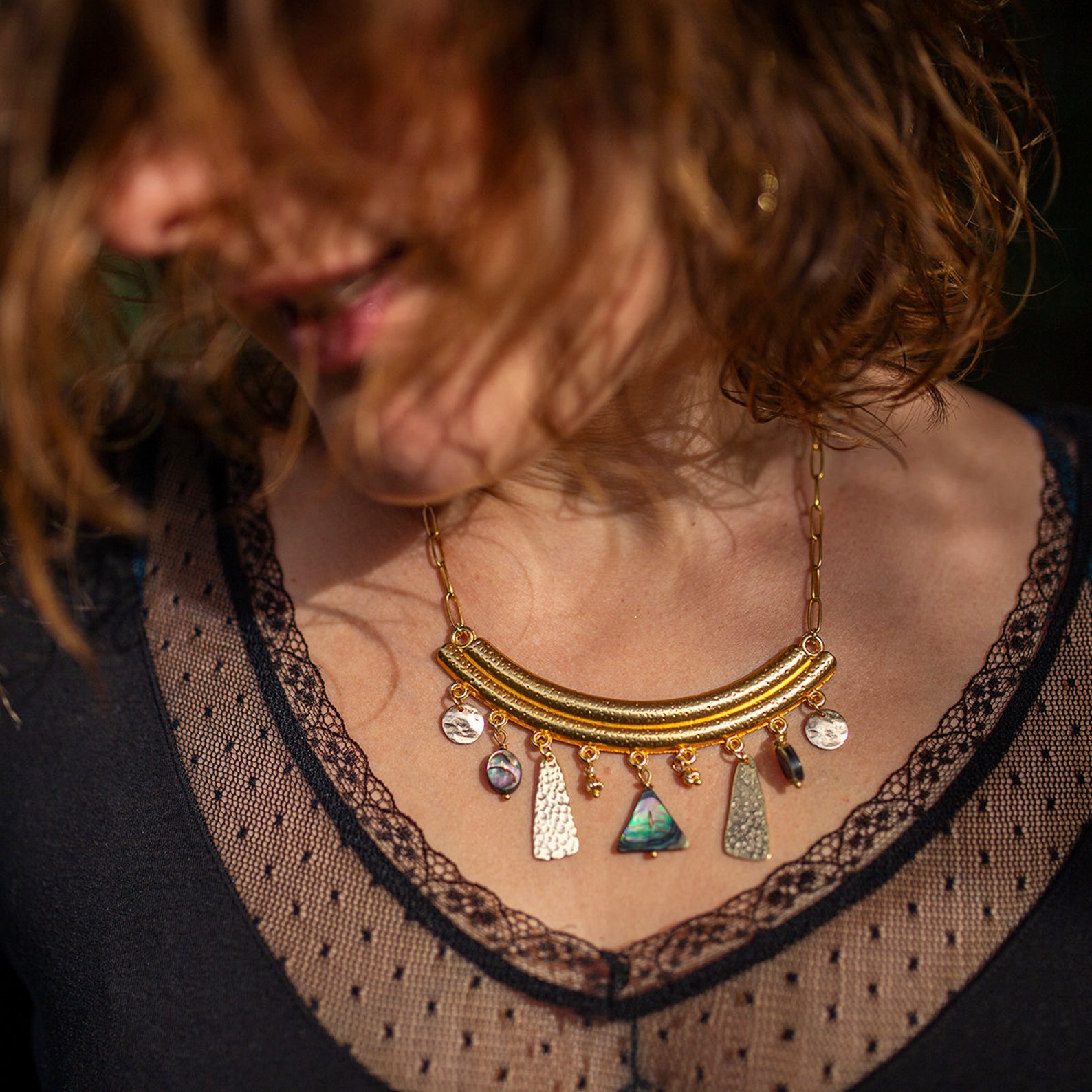 Sautoir femme en acier inoxydable abalone et sequins Etsy