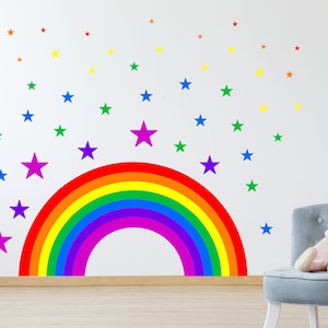 Zestaw naklejek ściennych RAINBOW & STARS naklejka do pokoju dziecięcego naklejka na samochód sztuka winylowa 2 rozmiary wielokolorowy jasny dziecięcy mural