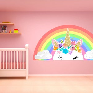 PASTELOWY JEDNOROŻEC TĘCZA Chmury Naklejka ścienna prosta dziecięca sypialnia samochód sztuka winylowa grafika mural 3 rozmiary