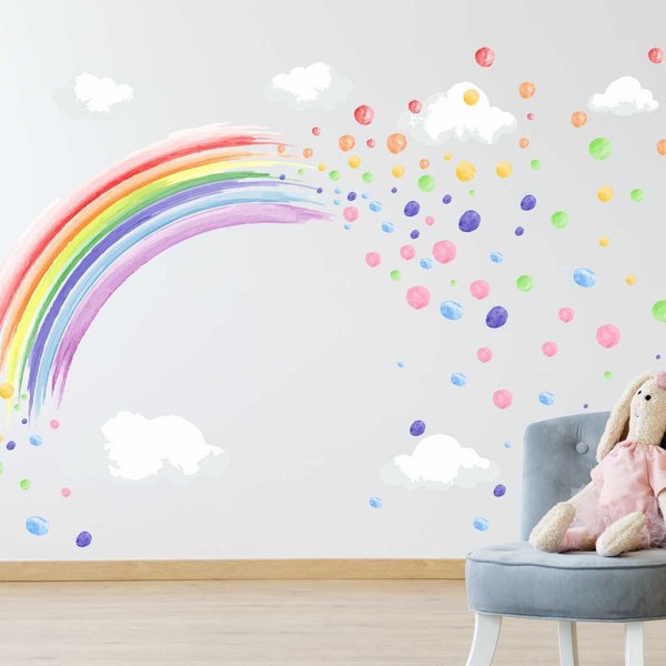 PASTEL WATERCOLOUR rainbow & spots wall stickers decal