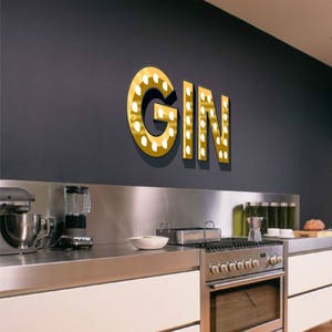GIN Light up illuminated effect letters trendy wall sticker decal art kitchen graphic