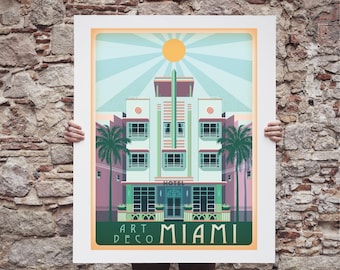 Miami print poster wall art travel holiday souvenir honeymoon wedding gift present Art Deco