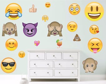EMOJIS Wall Art Sticker Kit decal mural graphics emoticons smiley faces unisex girls boys