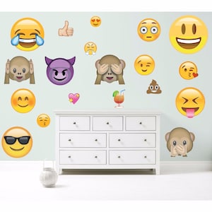EMOJIS Wall Art Sticker Kit decal mural graphics emoticons smiley faces unisex girls boys