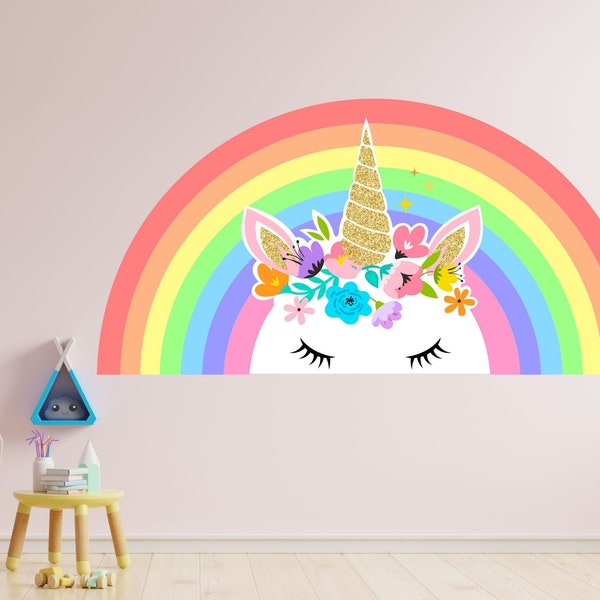 PASTEL LICORNE ARC-EN-CIEL Wall Sticker sticker pépinière décor uni