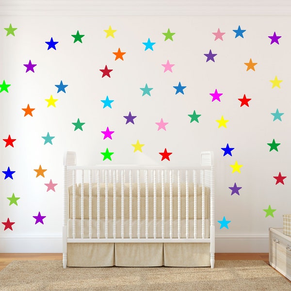 RAINBOW STARS Multicolor Colours Colorful Bright Wall Art Sticker Kit decal graphic nursery decor