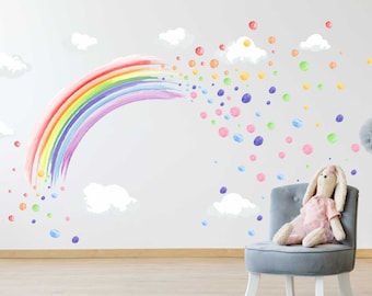 PASTEL WATERCOLOUR rainbow & spots wall stickers decal