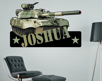 TANK ARMY PERSONALISED wall sticker boy's bedroom decor decal mural graphic customised camouflage