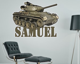 TANK ARMY GREEN personalised wall sticker boy's bedroom decor decal mural graphic customised camouflage