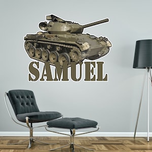TANK ARMY GREEN personalised wall sticker boy&#39;s bedroom decor decal mural graphic customised camouflage