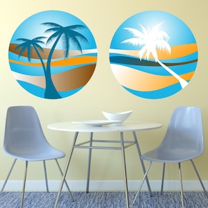 PALM TREE SUNSET 2 pack wall sticker decal holiday paradise beach tropical retro decal art mural