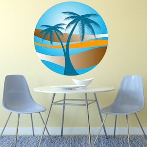 PALM TREE SUNSET wall sticker decal holiday paradise beach tropical retro decal art mural
