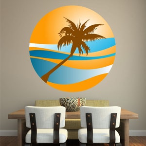 PALM TREE SUNSET wall sticker decal holiday paradise beach tropical retro decal art mural