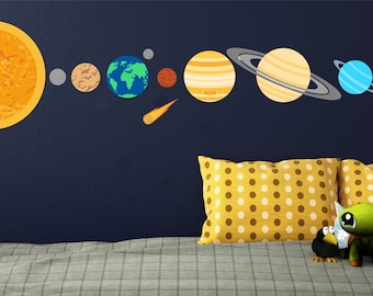 SOLAR SYSTEM PLANETS Space Wall Stickers Pack decal art boys bedroom Sun Pluto Venus Mars Moon Uranus Neptune Saturn Mercury Earth