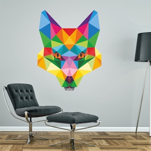 FUCHS POLYGON ABSTRAKTEr Regenbogen Wandtatto bunt Aufkleber Kunst Vinyl Grafik Wandbild 3 Größen