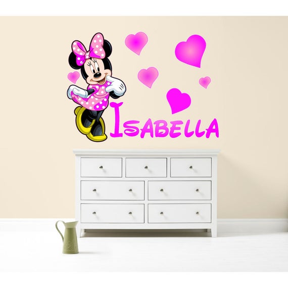 minnie mouse pink personalised wall sticker walt disney | etsy
