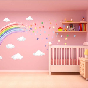 PASTEL WATERCOLOUR rainbow & stars wall stickers nursery decor decal image 6