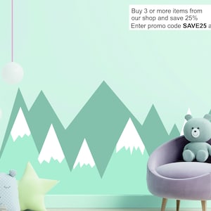 Scandinavian Nordic Nursery Mountains wall stickers art decal green