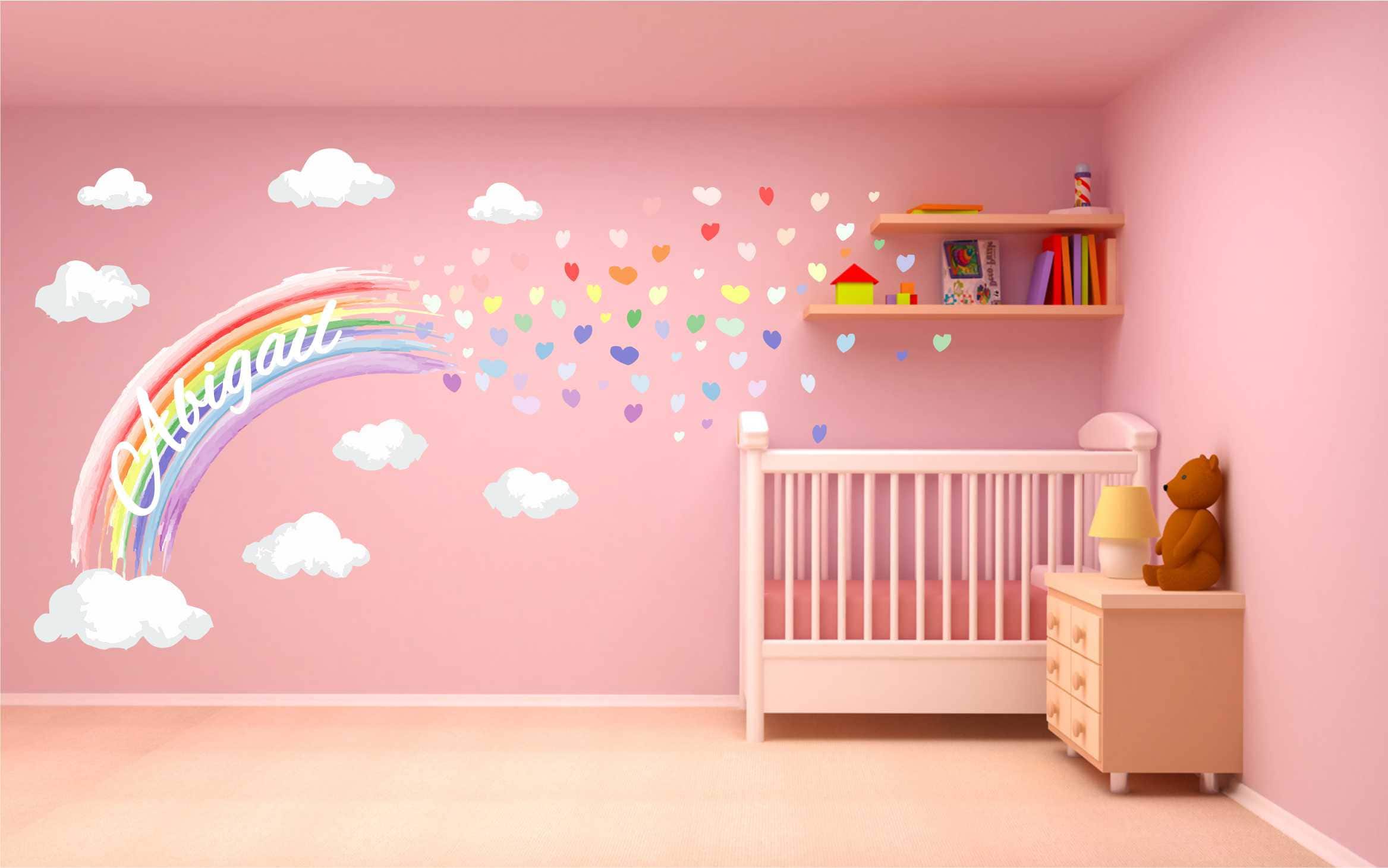 Nursery Wall Stickers Rainbow Hearts Watercolour Pastel Etsy