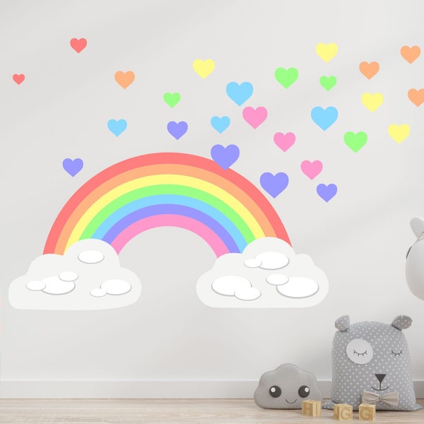 Autocollants muraux pastel RAINBOW, HEARTS & CLOUDS