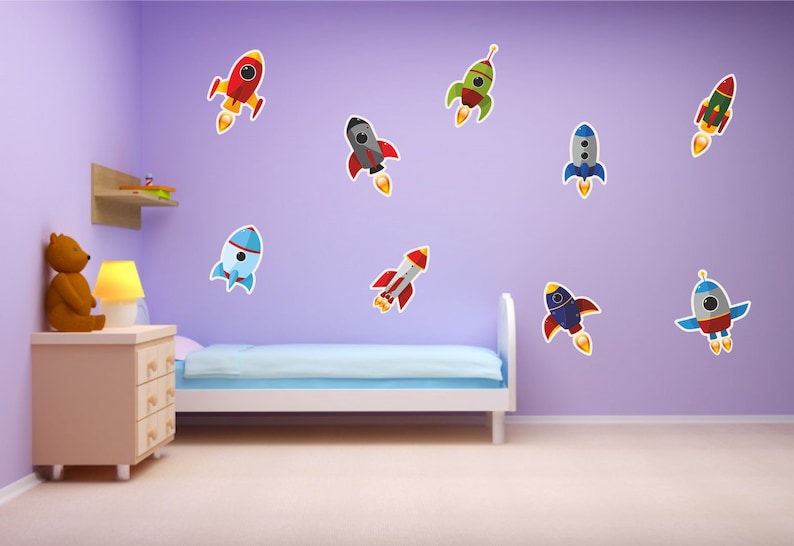 SPACESHIPS WALL STICKERS pack boys bedroom decal art space rockets