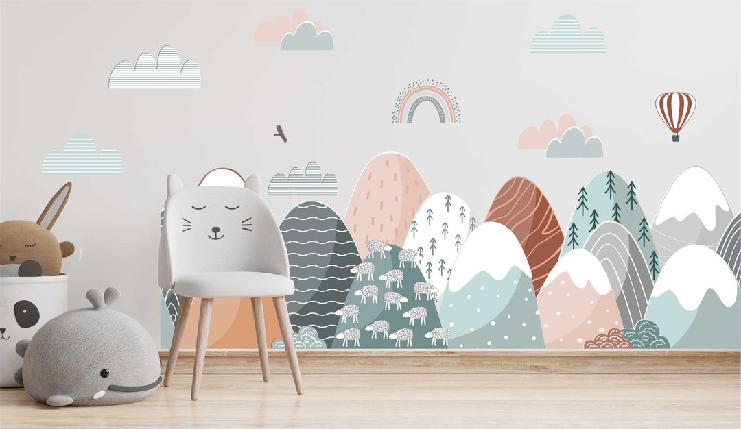 Scandinavian Boho Nursery Mountains Wall Stickers Art Decal Nordic Kids ...