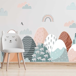 Scandinavian Boho Nursery Mountains wall stickers art decal Nordic Kids Bedroom