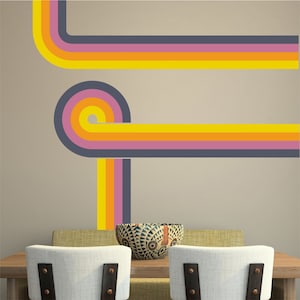 70s style retro stripes wall stickers art car campervan orange navy