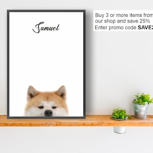 JAPANESE AKITA dog personalised print poster wall art peeper gift present