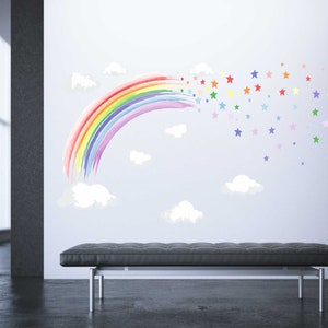 PASTEL ACUARELA arcoíris y estrellas pegatinas de pared decoración de guardería imagen 3
