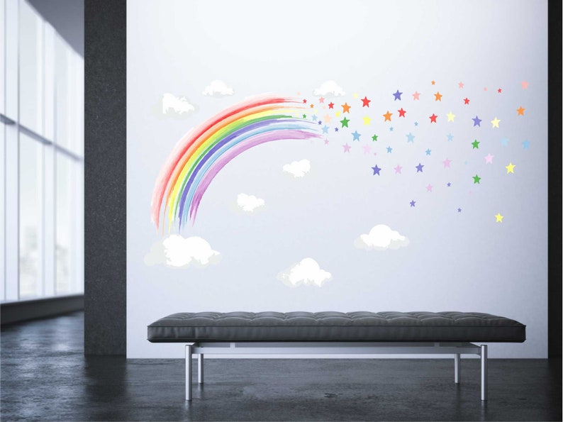 PASTEL ACUARELA arcoíris y estrellas pegatinas de pared decoración de guardería imagen 3