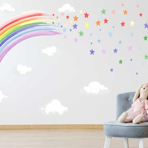 PASTEL WATERCOLOUR rainbow & stars wall stickers nursery decor decal image 1