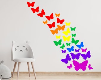 RAINBOW BUTTERFLIES wall sticker kit nursery decal car art vinyl 2 sizes multicolour multicolor bright children&#39;s bedroom mural