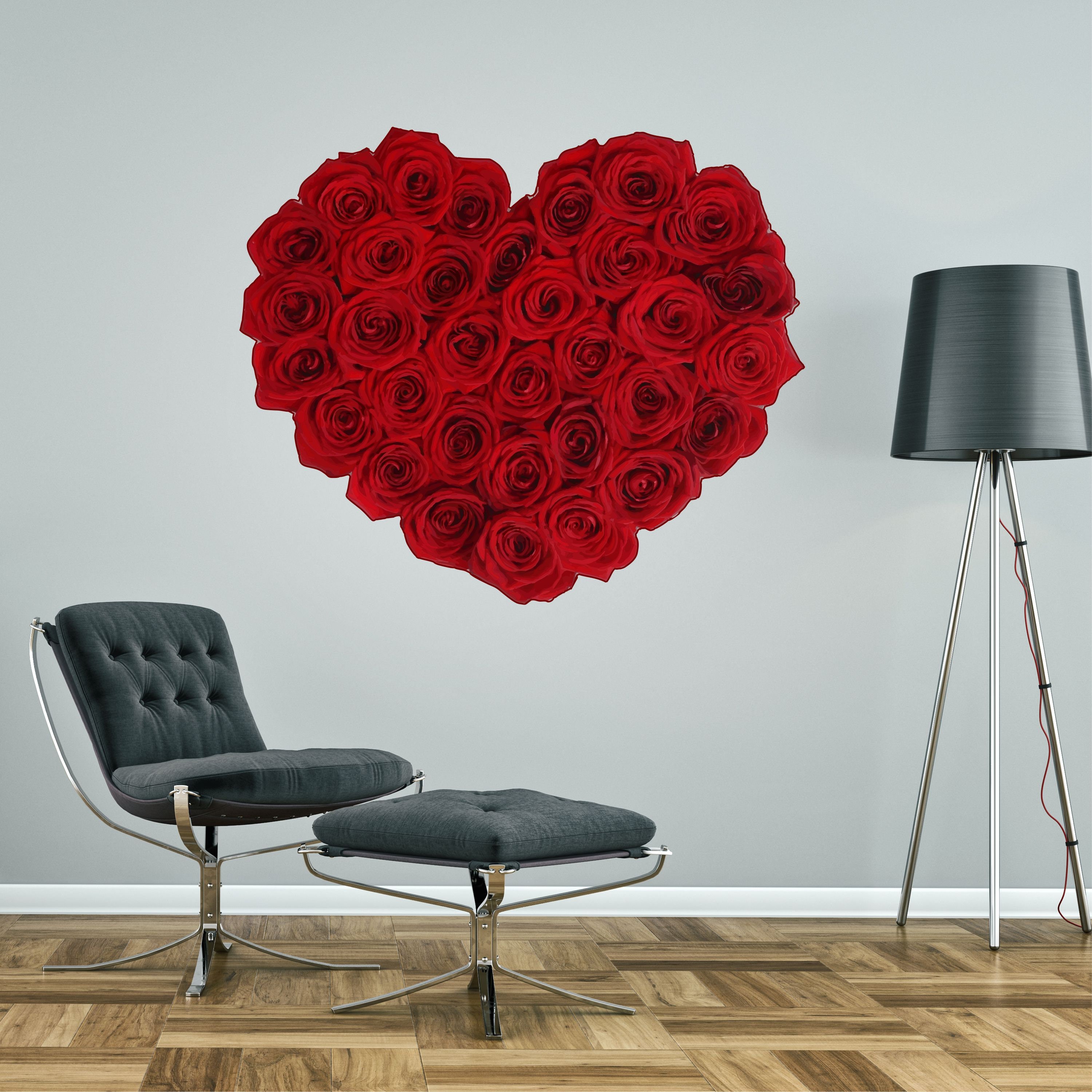 Red Rose Heart Rustic Wall Sticker Decal Art Bedroom Flower 