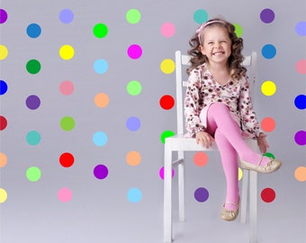 RAINBOW SPOTS MULTICOLOUR Polka Dot Confetti Wall Art Sticker Kit decal graphic nursery decor