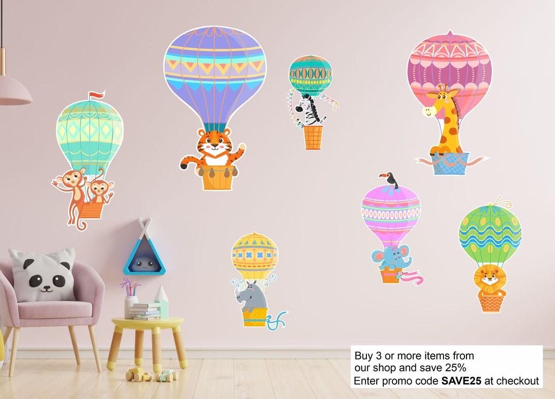 HOT AIR BALLOONS Zoo Animals Wall Stickers Art Nursery Decals Graphic ...