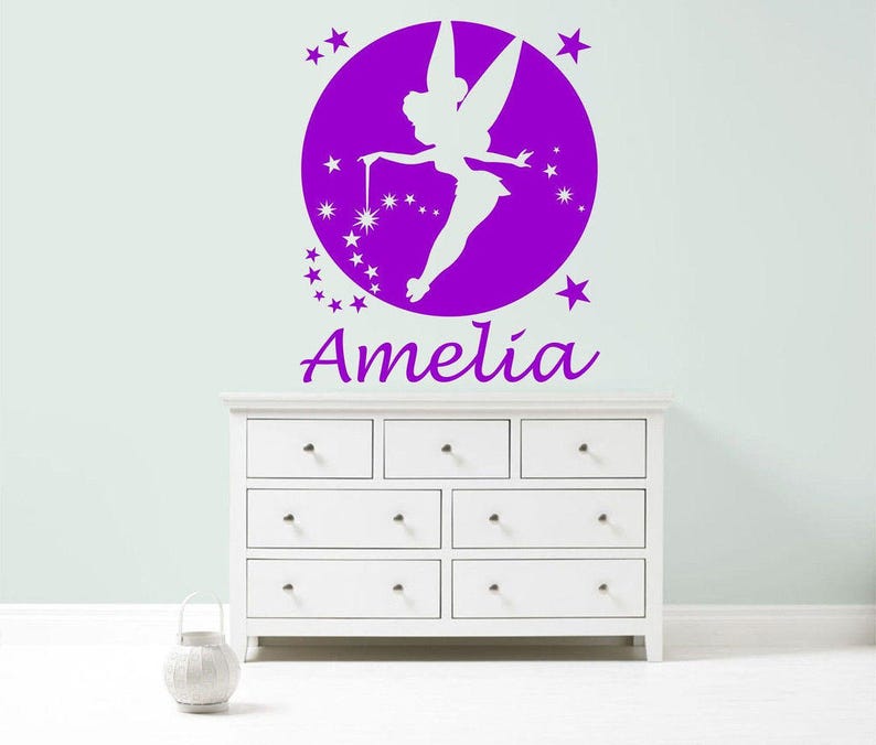 TINKERBELL FAIRY PRINCESS Personalised Wall Sticker children/'s nursery girl/'s bedroom decal art graphic mural